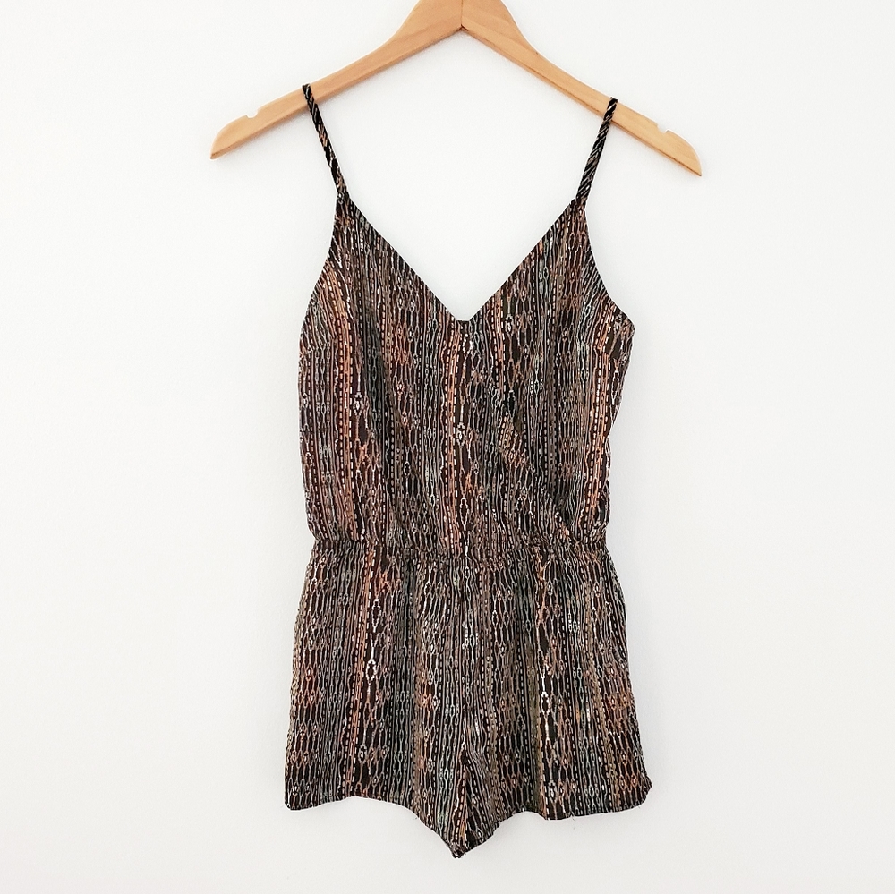 Sleeveless romper small tan teal small airy flowy